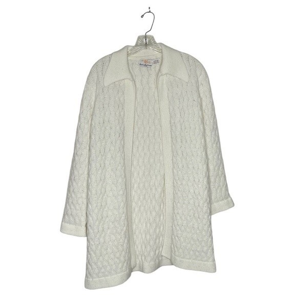 HUDSONS BAY The Bay Cardigan Longline Open Front Ivory Vintage - Picture 3 of 7